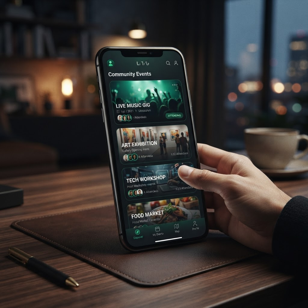 Commonroom community events mobile app interface
