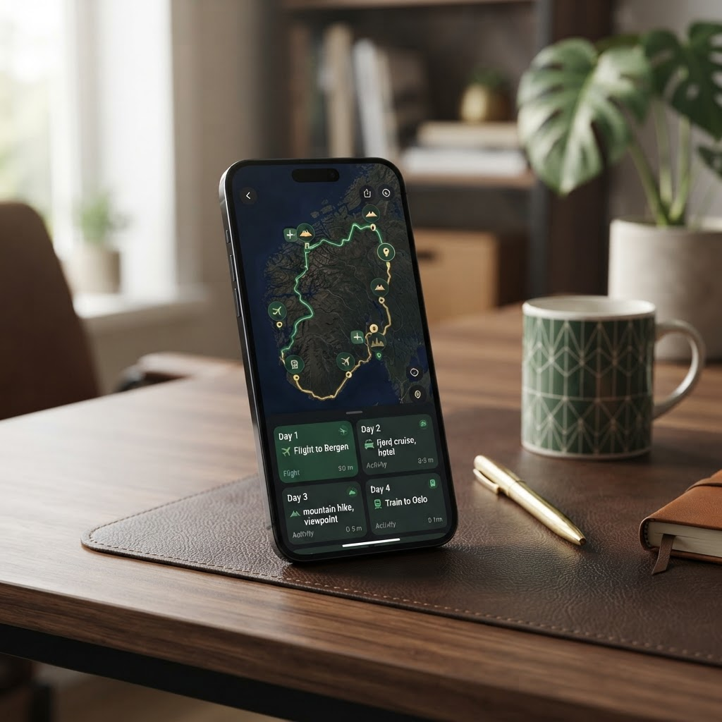 Wayfinder travel planning mobile app interface
